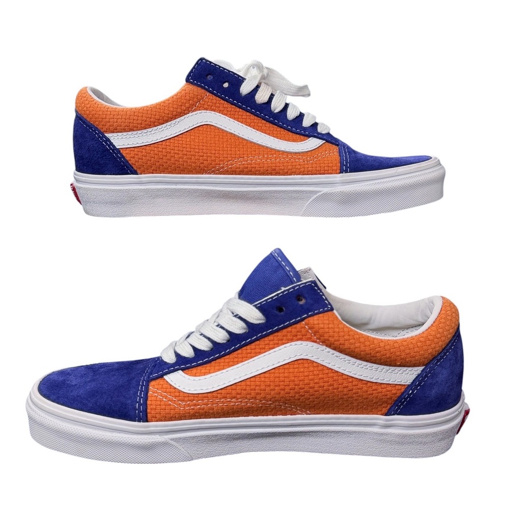 Vans Old Skool Woven Orange Blue Suede Low Top Sneakers Mens 7 Womens 8.5